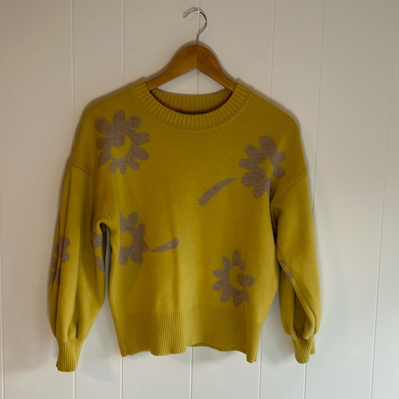 Everlane Floral Cotton Wool Blend Puff Sleeve Sweater - Picture 2 of 8